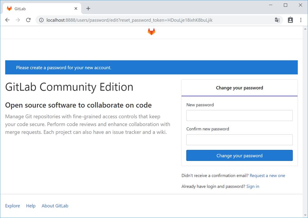 GitLabの初回ログイン時のログイン画面
